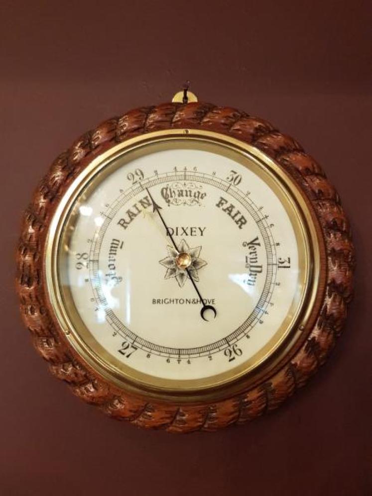Victorian Carved Oak Barometer by Dixey  - Image 1