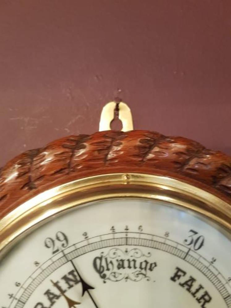 Victorian Carved Oak Barometer by Dixey  - Image 4