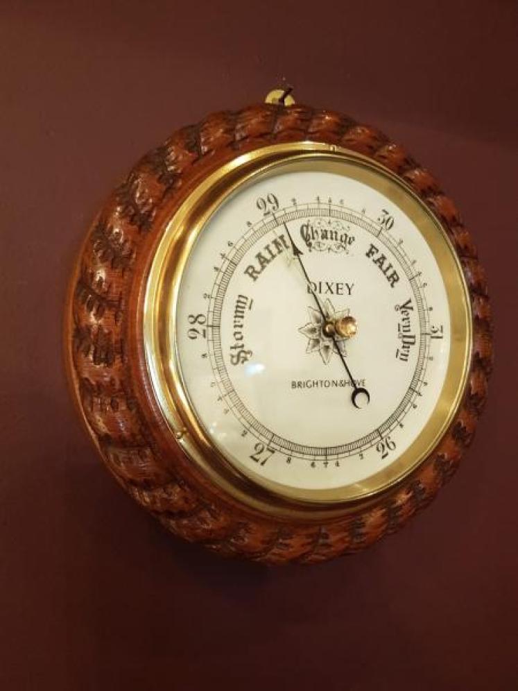 Victorian Carved Oak Barometer by Dixey  - Image 5