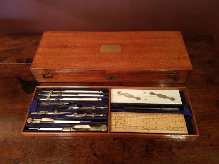 Superb Victorian Mahogany Cased Drawing Instruments Set - Image 1