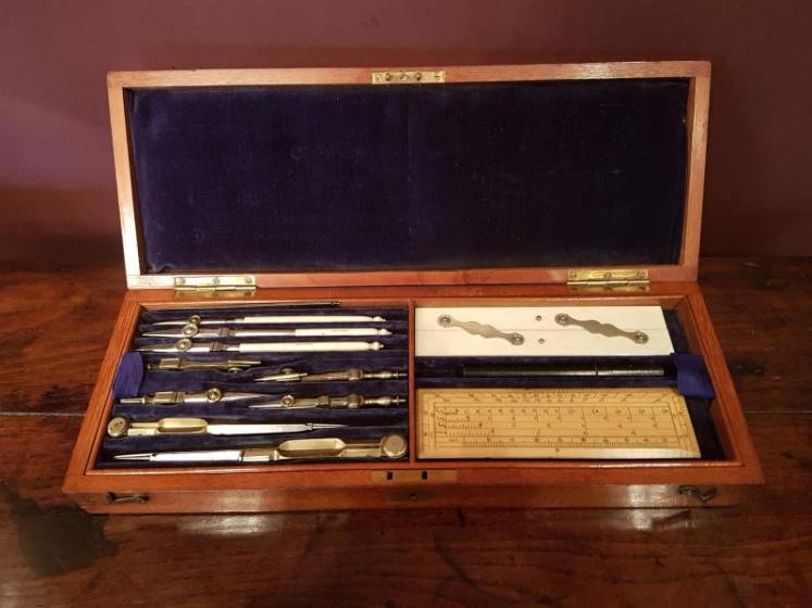 Superb Victorian Mahogany Cased Drawing Instruments Set - Image 2