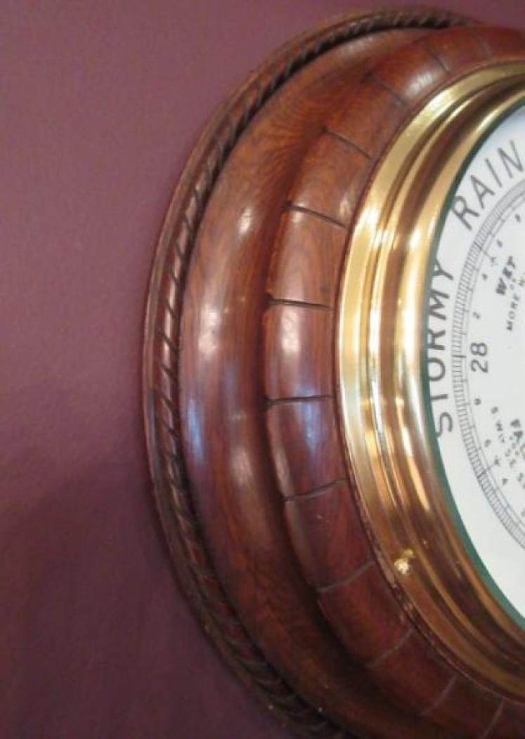 Large Antique Polished Oak Ripon Barometer - Image 3