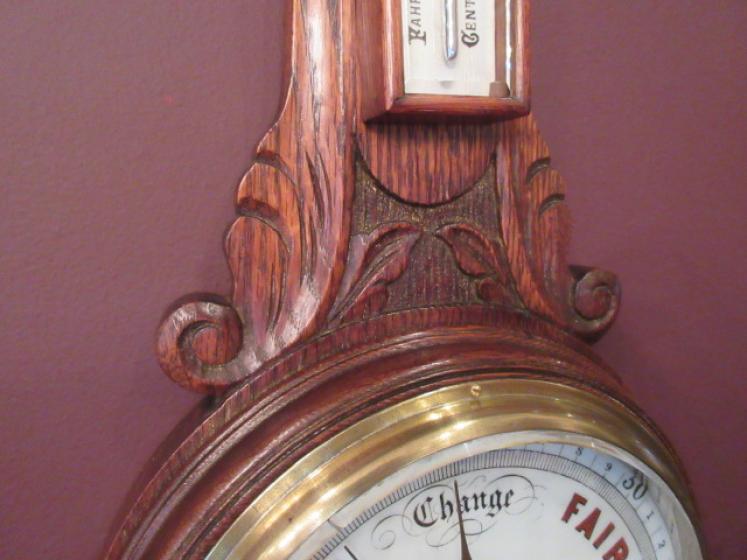 Superb Antique Polished Oak Banjo Barometer - Image 4