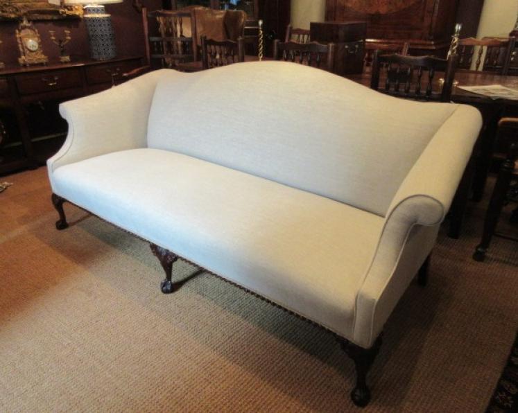 Antique George III Style Upholstered Hump Back Sofa - Image 5