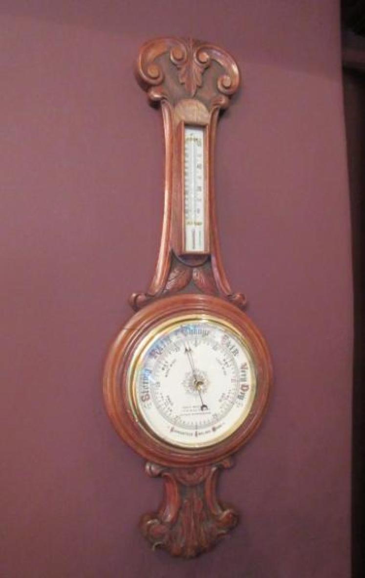 Small Victorian Antique Polished Oak Banjo Barometer - Image 1