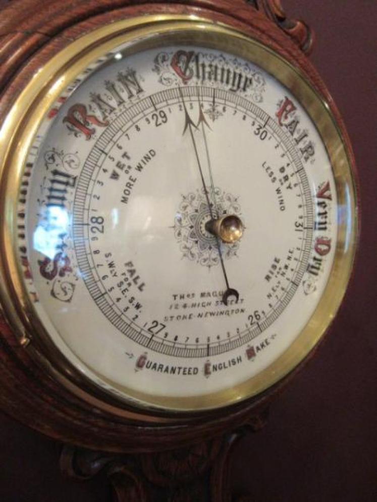 Small Victorian Antique Polished Oak Banjo Barometer - Image 2