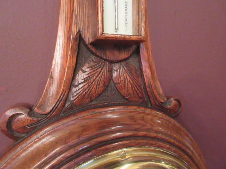 Small Victorian Antique Polished Oak Banjo Barometer - Image 3