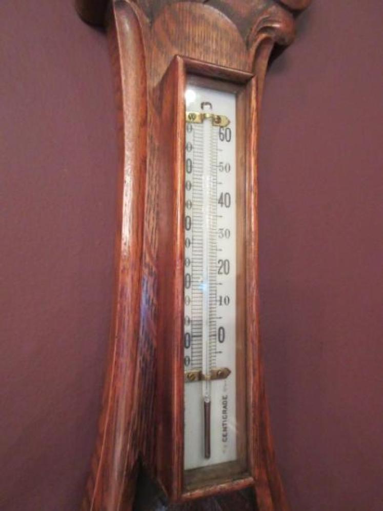 Small Victorian Antique Polished Oak Banjo Barometer - Image 4