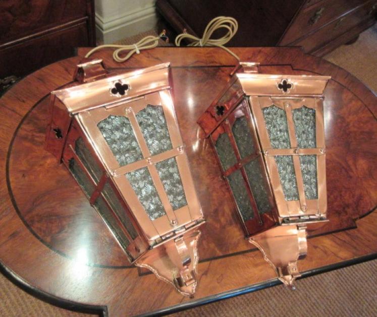 Pair of Arts & Crafts Antique Copper Wall Lanterns - Image 1