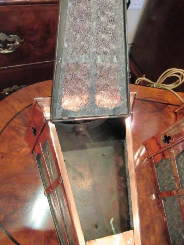 Pair of Arts & Crafts Antique Copper Wall Lanterns - Image 4