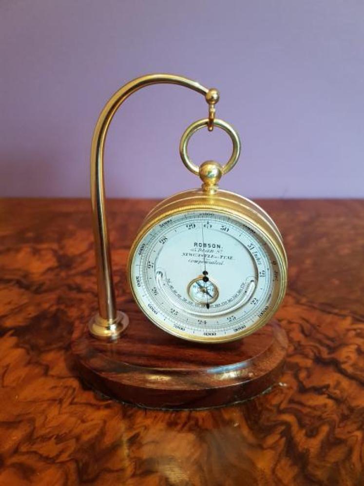 Antique Gilt Pocket Barometer and Stand - Image 1