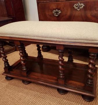 Antique William and Mary Style Walnut Framed Hall Bench.