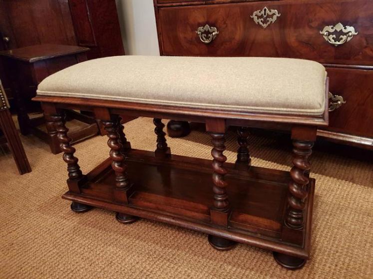 Antique William and Mary Style Walnut Framed Hall Bench. - Image 1