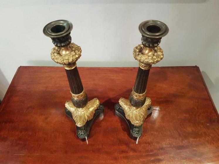 Superb Pair of Regency Antique Bronze & Ormolu Candlesticks - Image 2