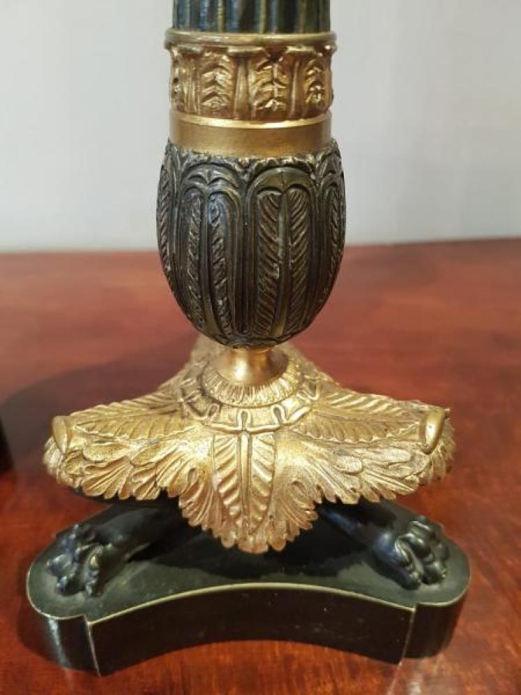 Superb Pair of Regency Antique Bronze & Ormolu Candlesticks - Image 3