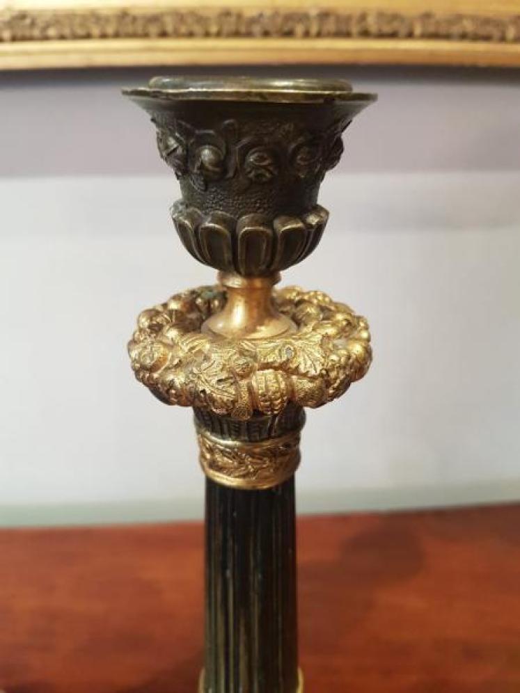 Superb Pair of Regency Antique Bronze & Ormolu Candlesticks - Image 4
