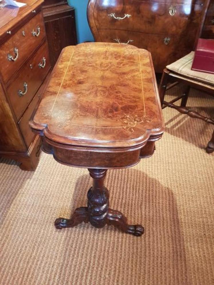 Victorian Burr Walnut Work and Gaming Table  - Image 2