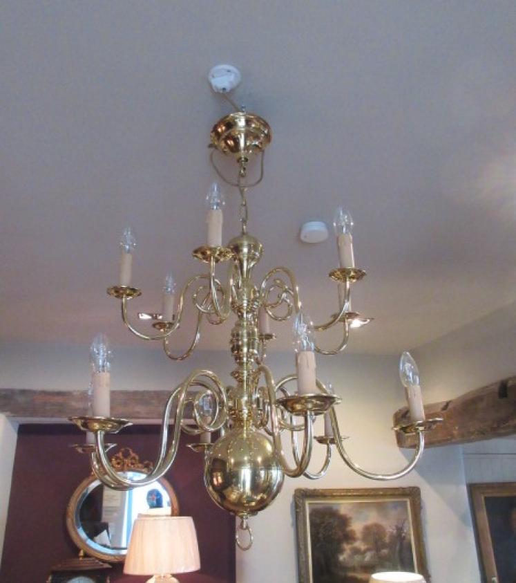 Impressive Antique Edwardian Two Tier Brass Chandelier - Image 1