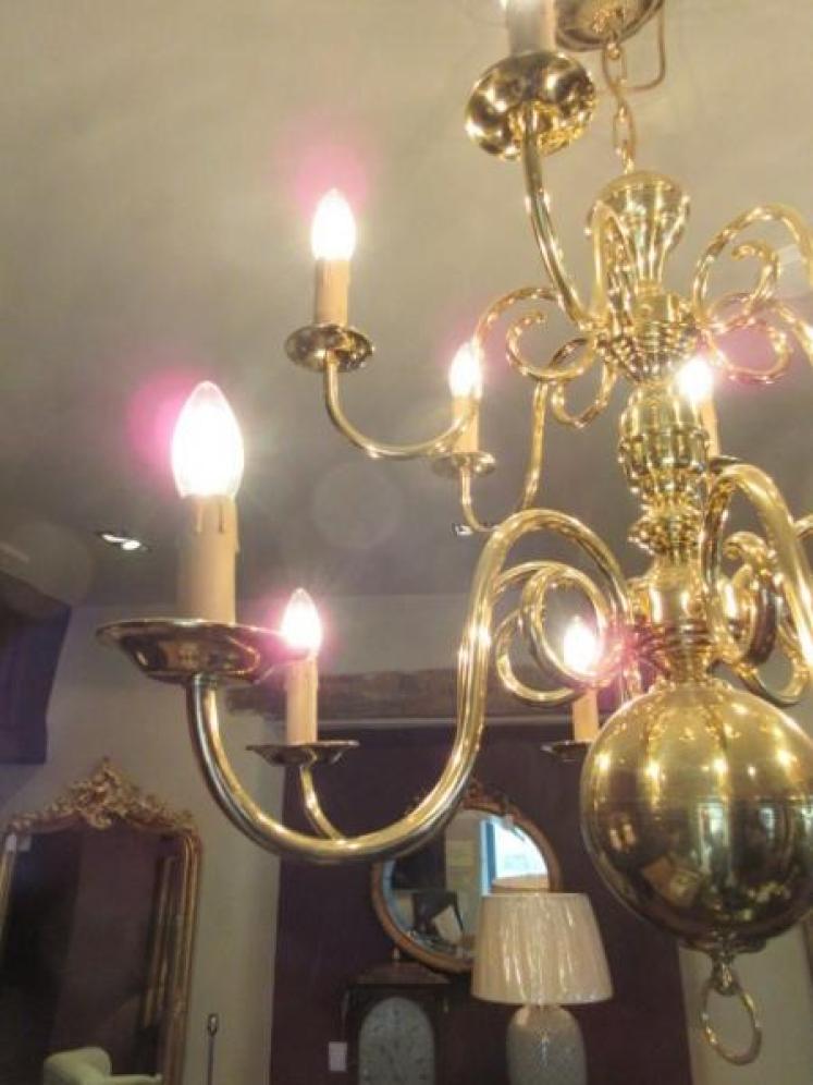 Impressive Antique Edwardian Two Tier Brass Chandelier - Image 4