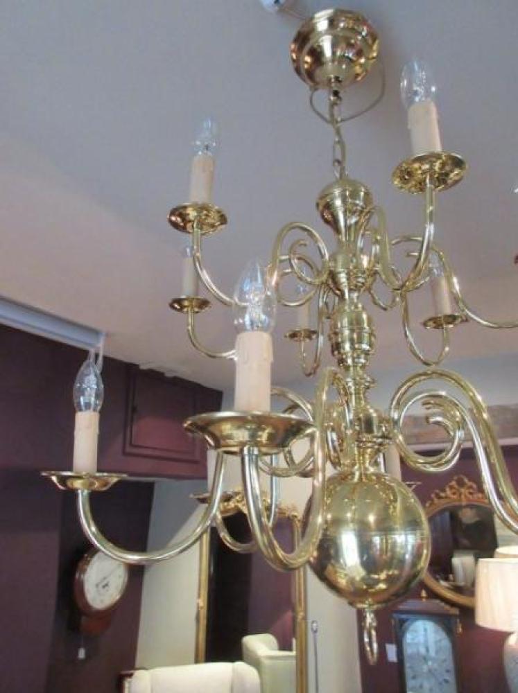 Impressive Antique Edwardian Two Tier Brass Chandelier - Image 5