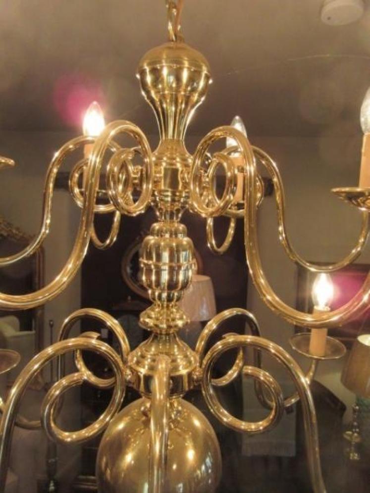 Impressive Antique Edwardian Two Tier Brass Chandelier - Image 6