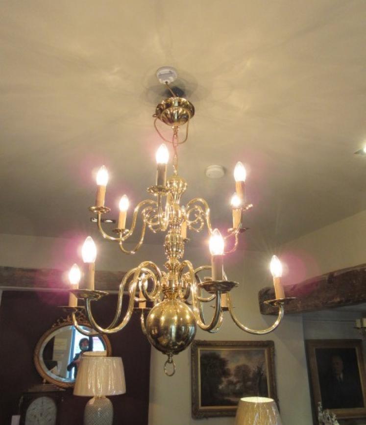 Impressive Antique Edwardian Two Tier Brass Chandelier - Image 7