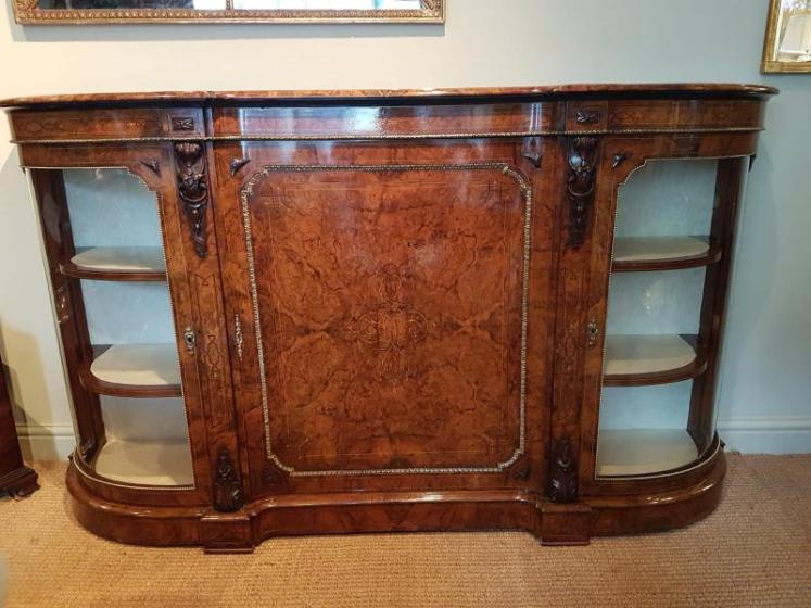 Fine Mid Victorian Antique Burr Walnut Credenza - Image 1
