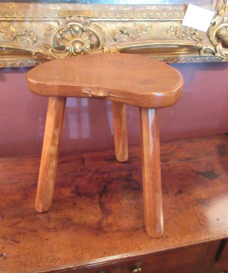 Genuine Mouseman Adzed Oak Kidney Shaped Stool - Image 1