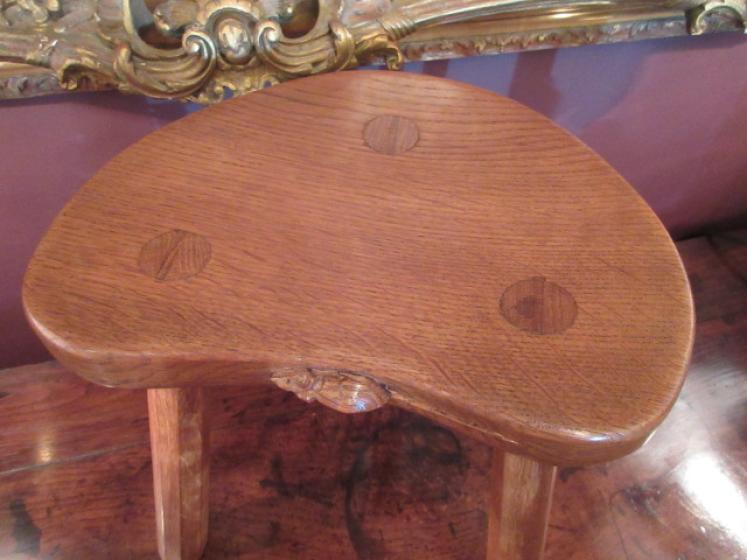 Genuine Mouseman Adzed Oak Kidney Shaped Stool - Image 3