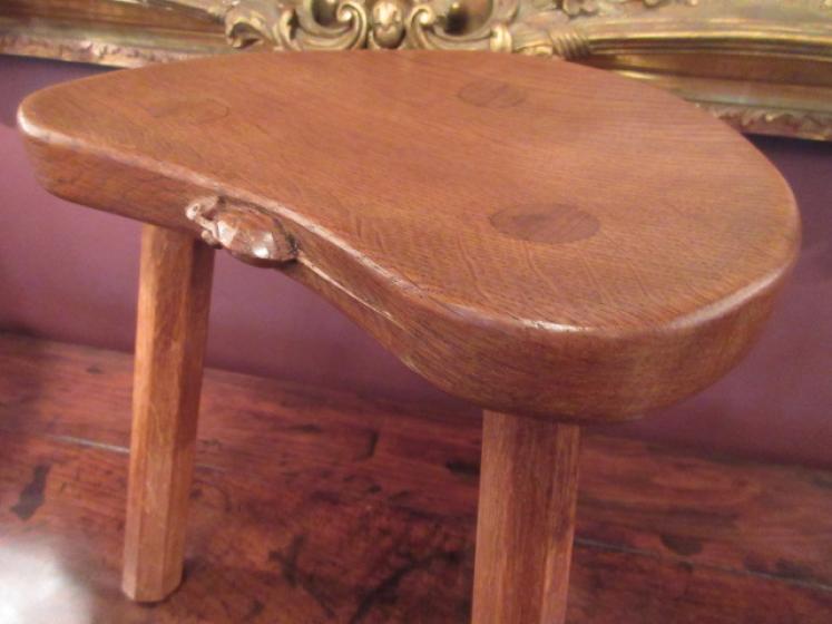 Genuine Mouseman Adzed Oak Kidney Shaped Stool - Image 4