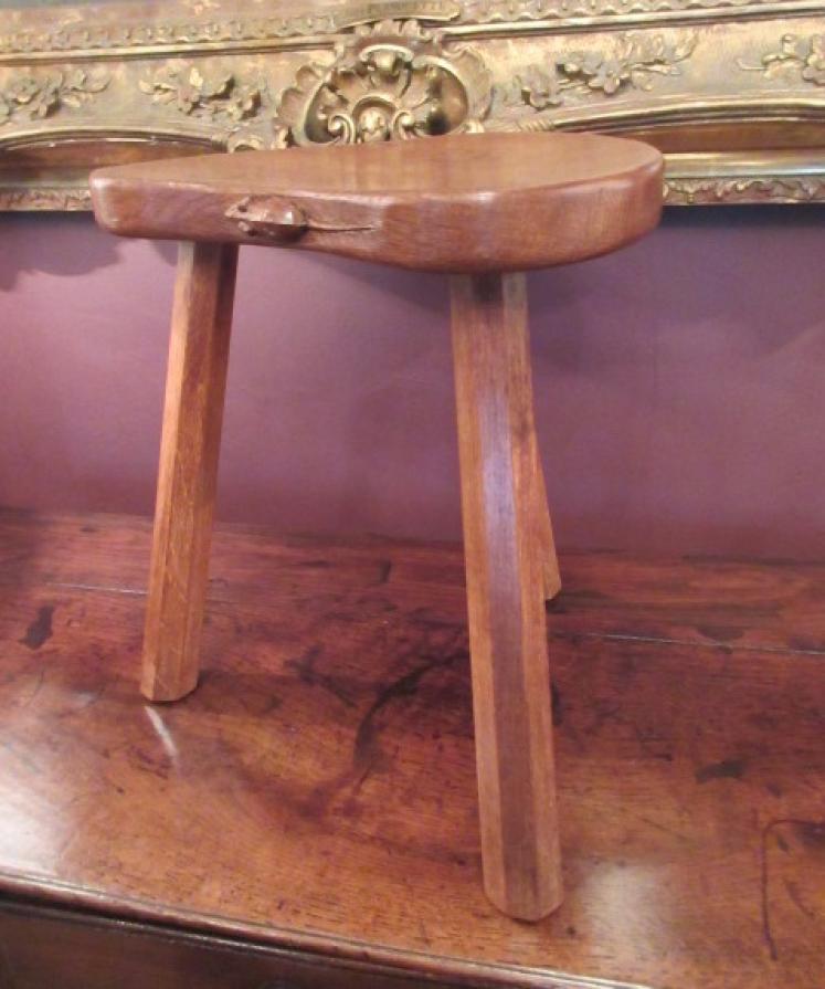Genuine Mouseman Adzed Oak Kidney Shaped Stool - Image 5