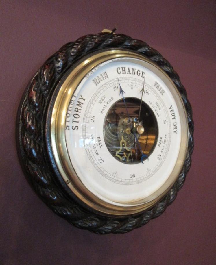 Large Victorian Antique Polished Oak Ship's Barometer - Image 1