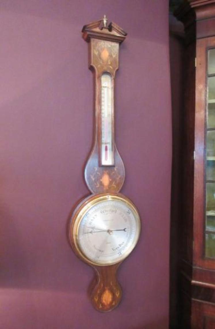 Mid Victorian Rosewood Inlaid Banjo Barometer - Image 1