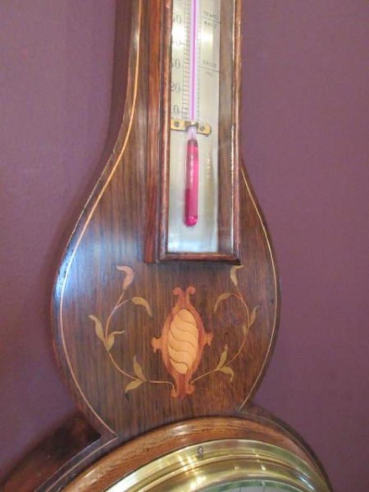 Mid Victorian Rosewood Inlaid Banjo Barometer - Image 3