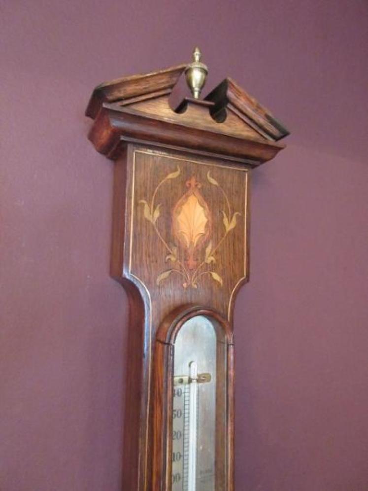 Mid Victorian Rosewood Inlaid Banjo Barometer - Image 5