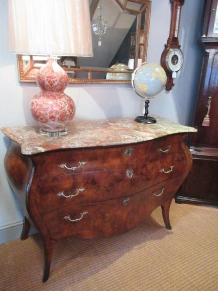 19th Century Antique Walnut Inlaid Bombe Fronted Chest - Image 1
