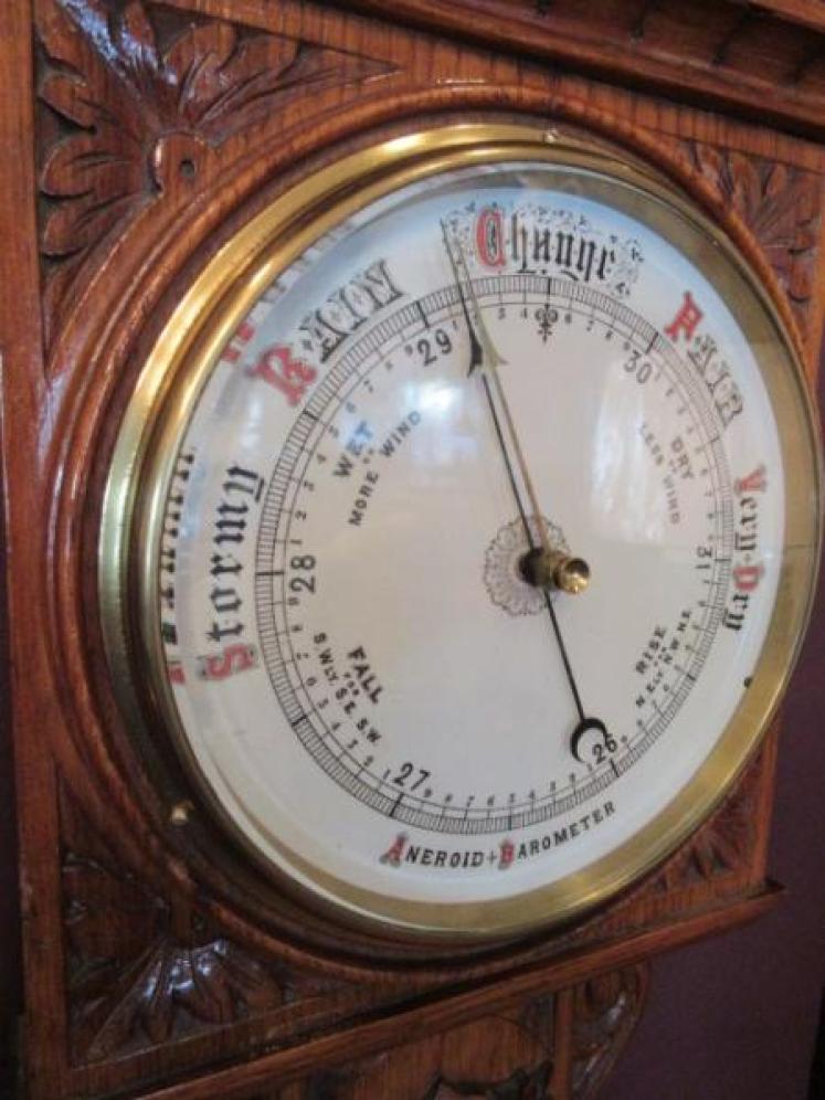 Mid Victorian Antique Polished Oak Banjo Barometer - Image 2