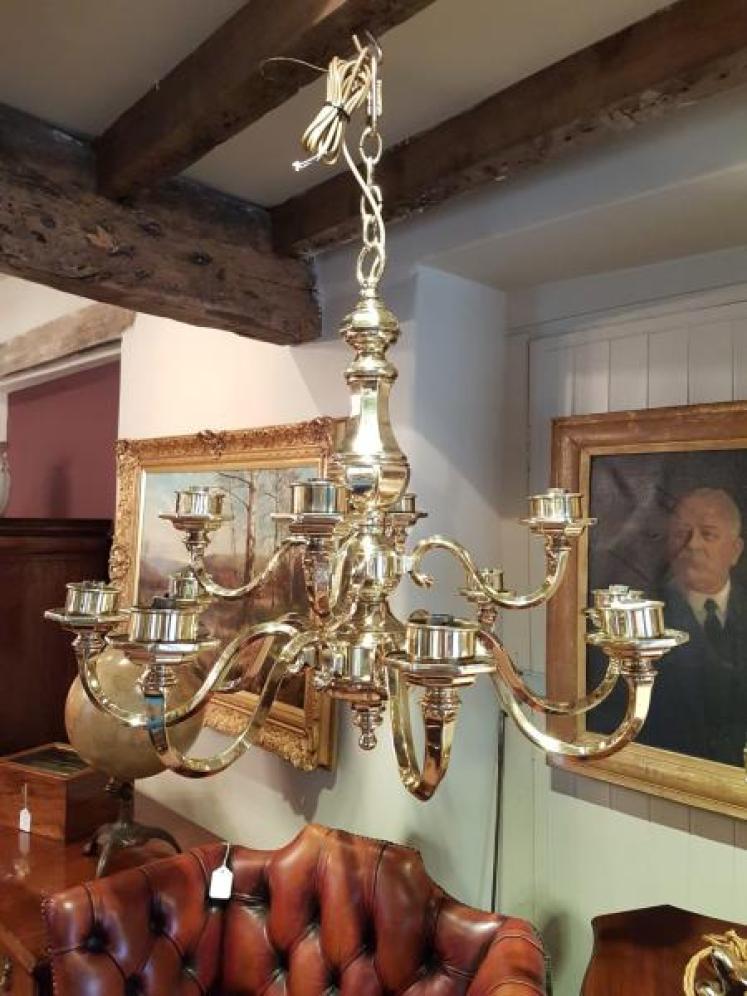 Quality Antique Edwardian Cast Brass 2 Tier Chandelier - Image 1