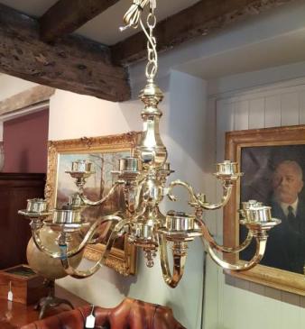 Quality Antique Edwardian Cast Brass 2 Tier Chandelier
