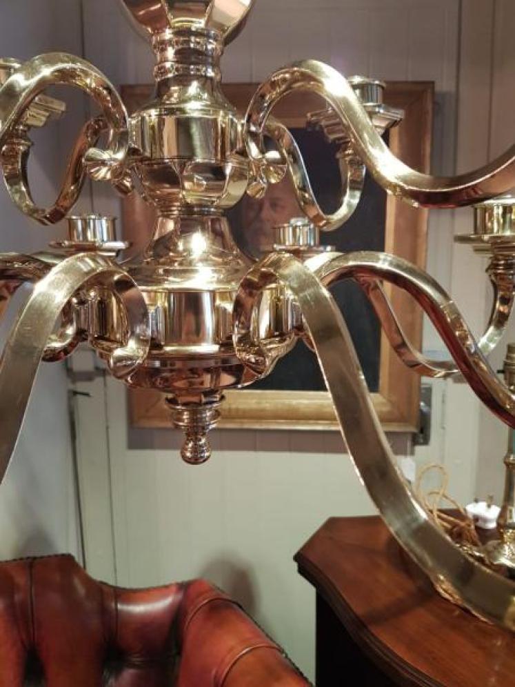 Quality Antique Edwardian Cast Brass 2 Tier Chandelier - Image 5