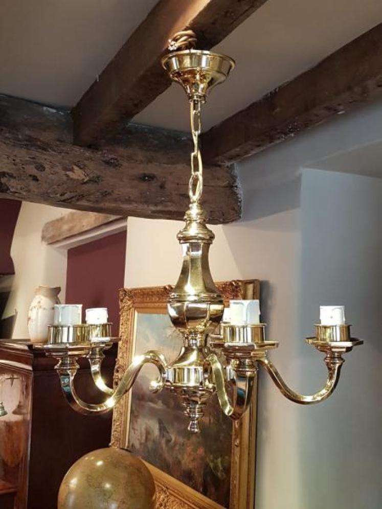 Small Edwardian Cast Brass Five Arm Chandelier - Image 1