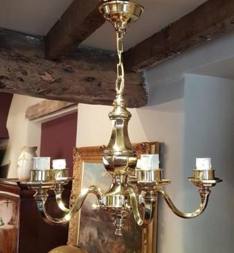 Small Edwardian Cast Brass Five Arm Chandelier