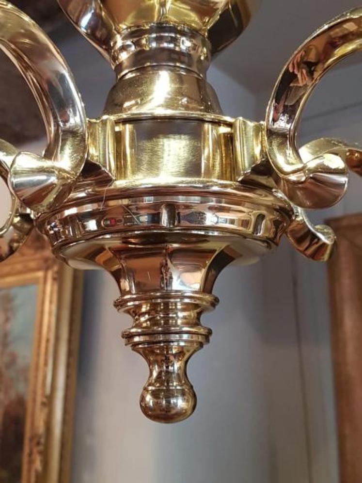Small Edwardian Cast Brass Five Arm Chandelier - Image 4