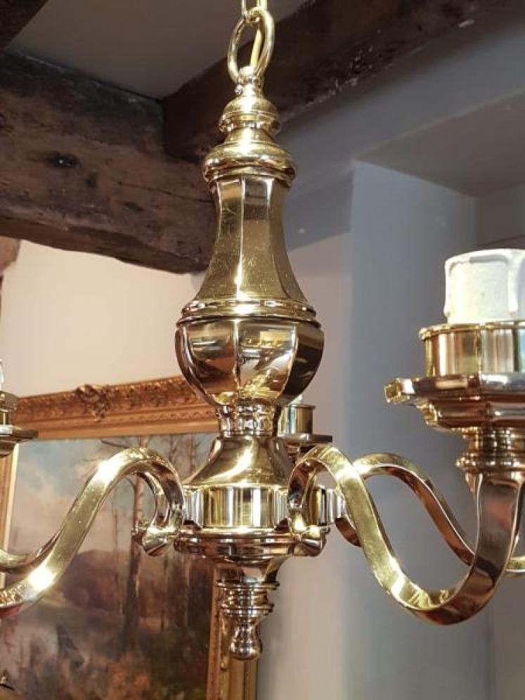 Small Edwardian Cast Brass Five Arm Chandelier - Image 5