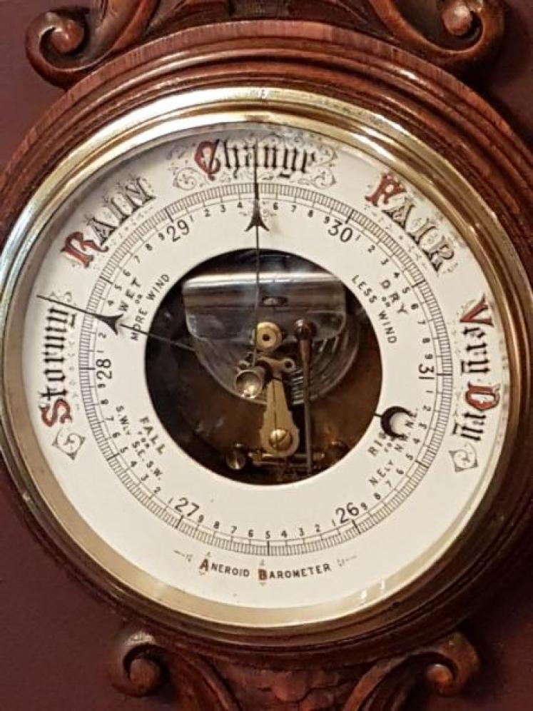 Victorian Carved Oak Banjo Barometer with Skeletonised Movement - Image 2