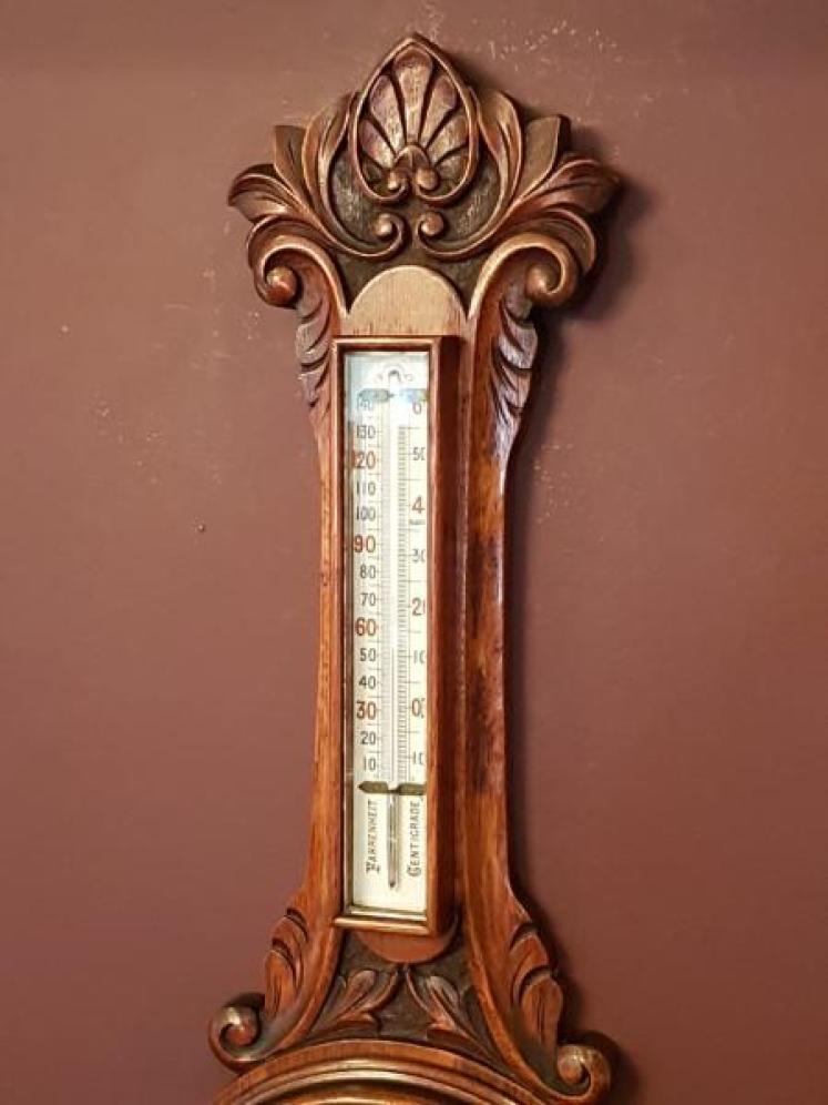 Victorian Carved Oak Banjo Barometer with Skeletonised Movement - Image 3
