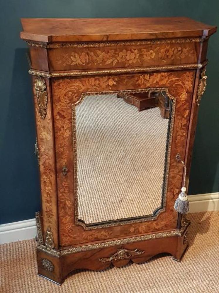 Fine Quality Victorian Inlaid Walnut Mirror Door Side Cabinet - Image 1