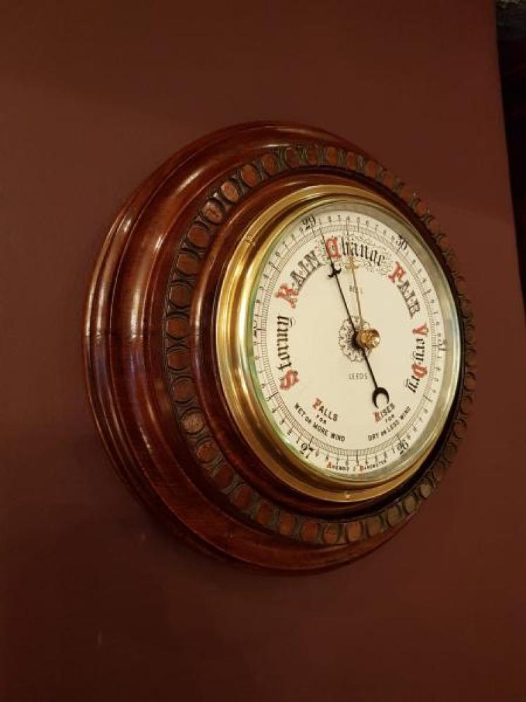 Quality Large Victorian Carved Mahogany Cased Android Barometer - Image 2