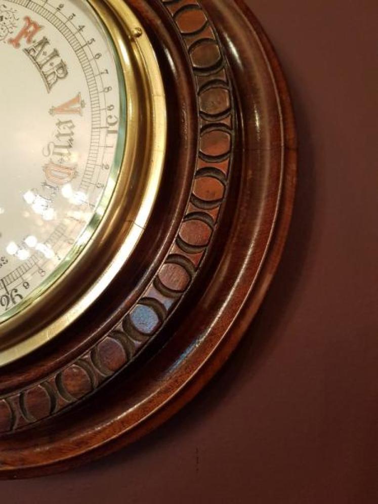 Quality Large Victorian Carved Mahogany Cased Android Barometer - Image 4
