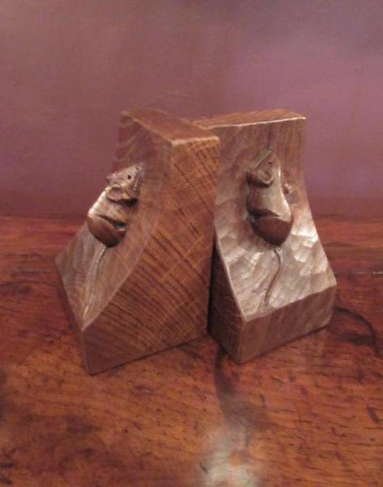 Pair of Mouseman Adzed Oak Bookends - Image 1